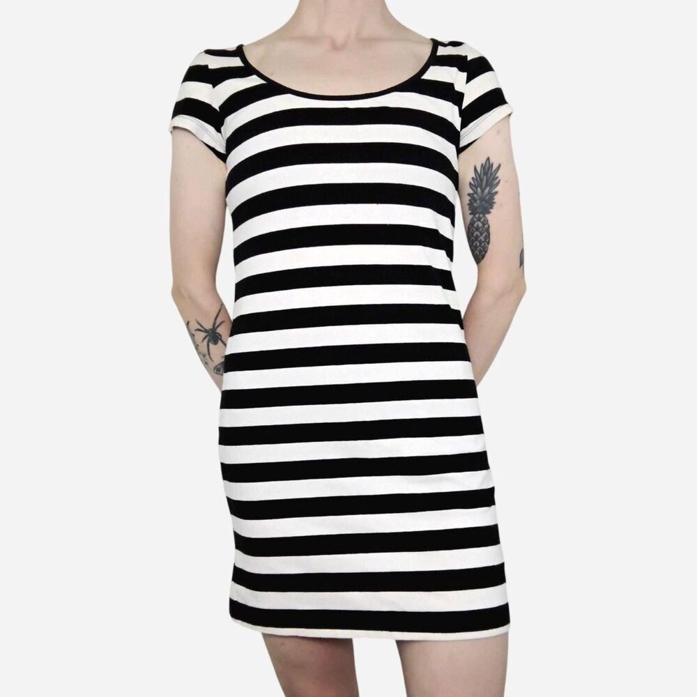 H&M Striped Mini Dress Size Medium Black White